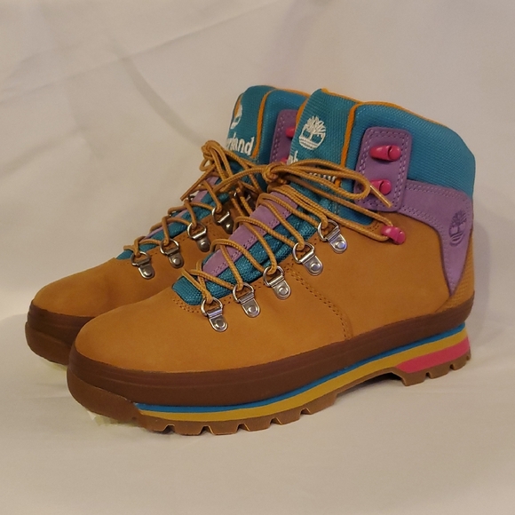Timberland Shoes - Timberland Women's Tan and Purple Lace Up Boots Size 8.5